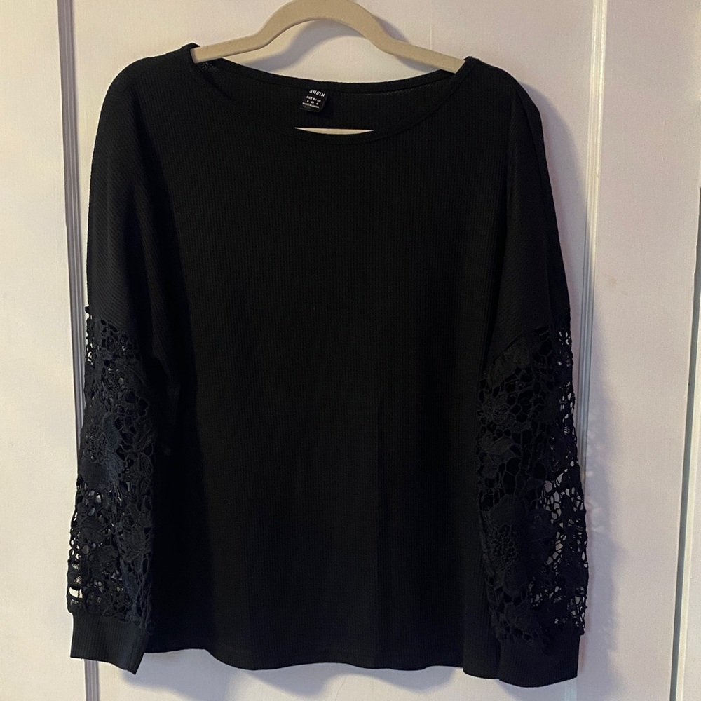 **FINAL CHANCE**SHEIN Elegant Black Top with Lace Sleeves